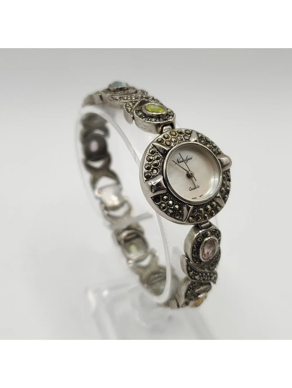 Nostalgia Quartz Gem Band Womens 22mm Watch MOP Dial New Battery
